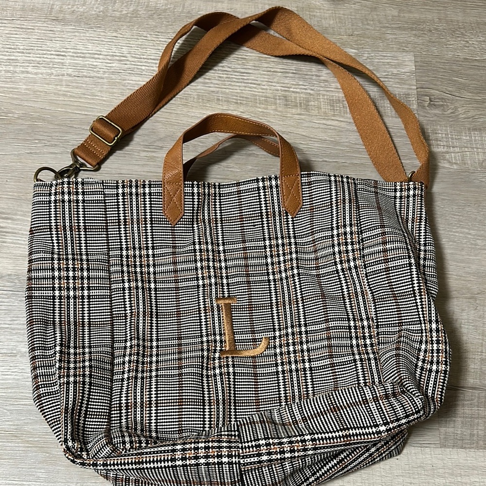 Plaid Tote Bag with Adjustable Strap